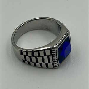 2043- Royal Blue Color Cubic Zirconia Handmade Men's Ring Size 13.5 NWT